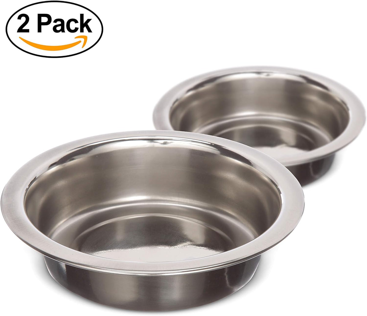 Set of 2 Neater Feeder Replacement Shallow Stainless Steel Cat Bowls (1 Cup/8 Oz.), Whisker-Friendly Metal Dishes for Food and Water, Dishwasher Safe