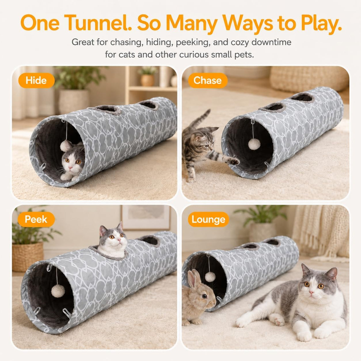 Plush inside Straight Cat Tunnel Geometric, Diameter 9.8 Inch