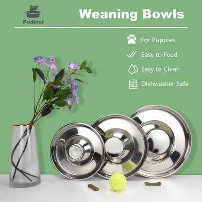 Stainless Steel Puppy Feeding Bowls - 2 Pack, 11.8 Inch Food and Water Dishes for Pets