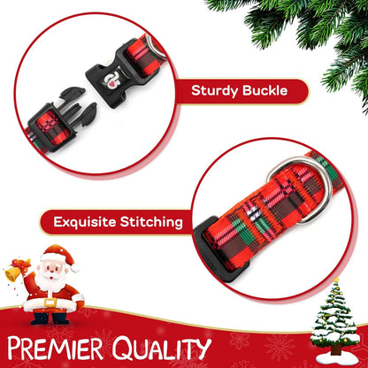 Buffalo Plaid Christmas Dog Collar and Leash Set for Small Dogs - Ideal for Holidays and Everyday Use