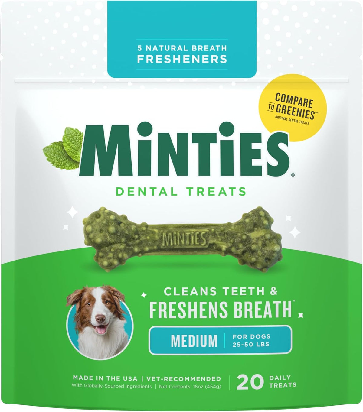 Mint Dental Chews for Dogs, Medium Breeds 25-50 Lbs, 17 Count