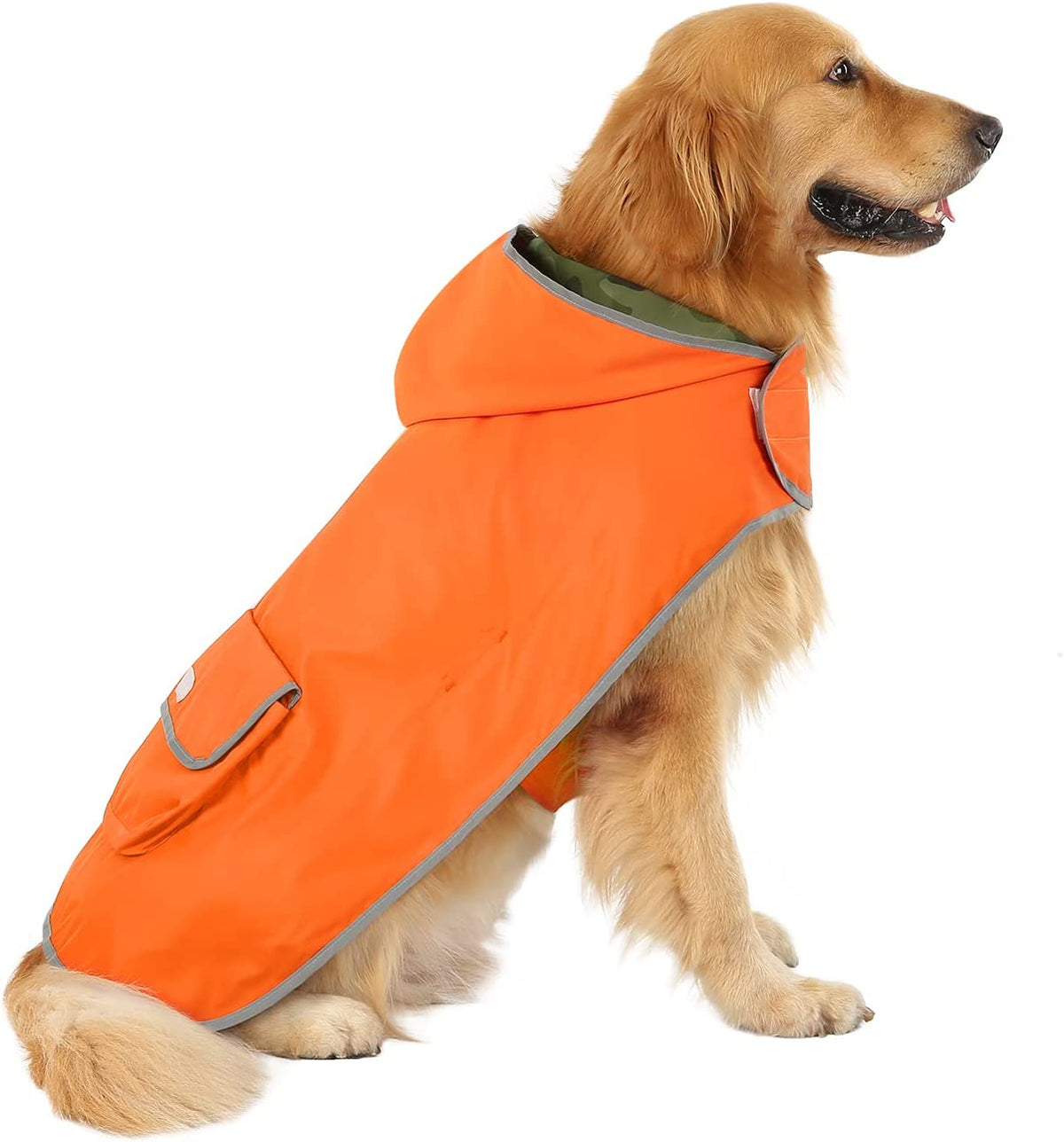 Reversible 2-in-1 Hooded Dog Raincoat Poncho - Organic Camouflage, Size Large