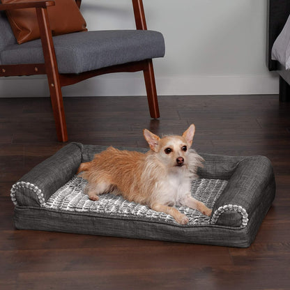 Orthopedic Dog Bed for Medium/Small Dogs W/ Removable Bolsters & Washable Cover, for Dogs up to 35 Lbs - Luxe Faux Fur & Performance Linen Sofa - Charcoal, Medium