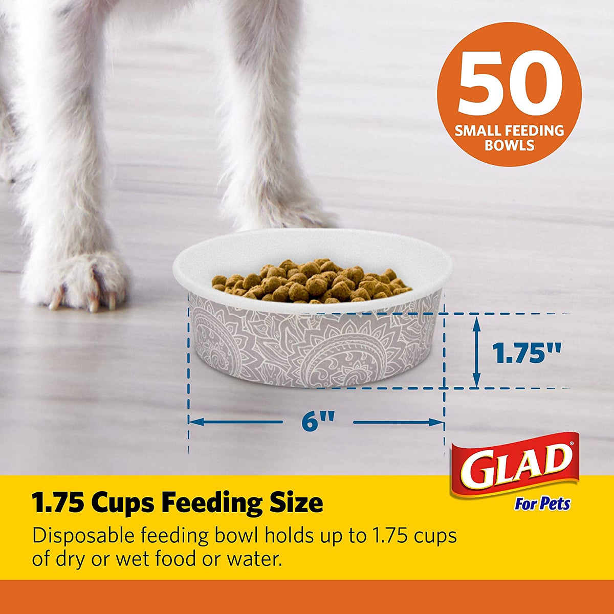 Disposable Pet Feeding Bowls | Small Dog Bowls in Gray Pattern | 1.75 Cup Capacity - Ideal for Dry or Wet Food and Water (Single Pack)