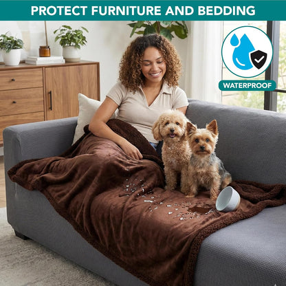 Waterproof Sherpa Blanket for Medium to Large Dogs, 60" x 40", Brown