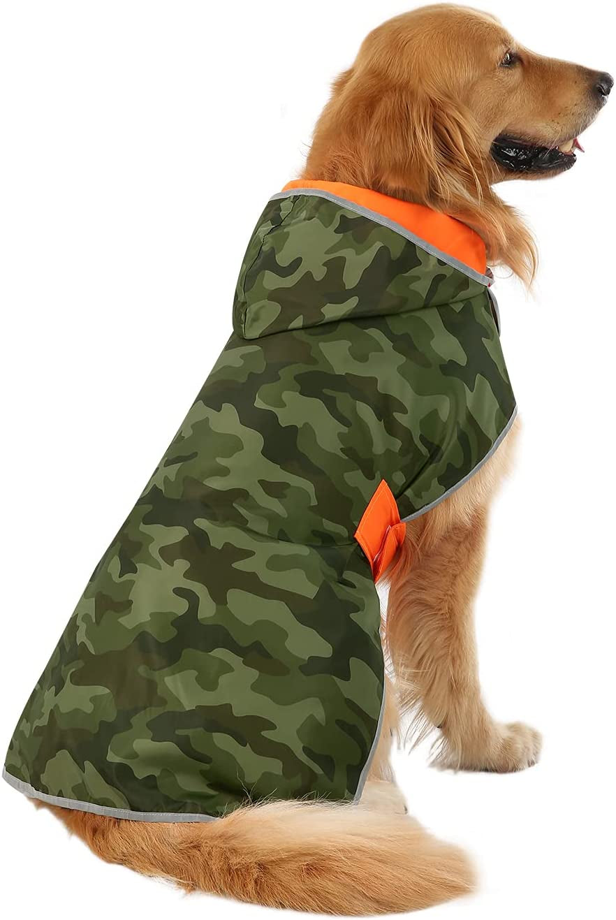 Reversible 2-in-1 Hooded Dog Raincoat Poncho - Organic Camouflage, Size Large