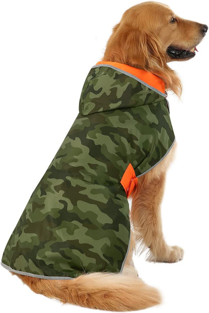 Reversible 2-in-1 Hooded Dog Raincoat Poncho - Organic Camouflage, Size Large