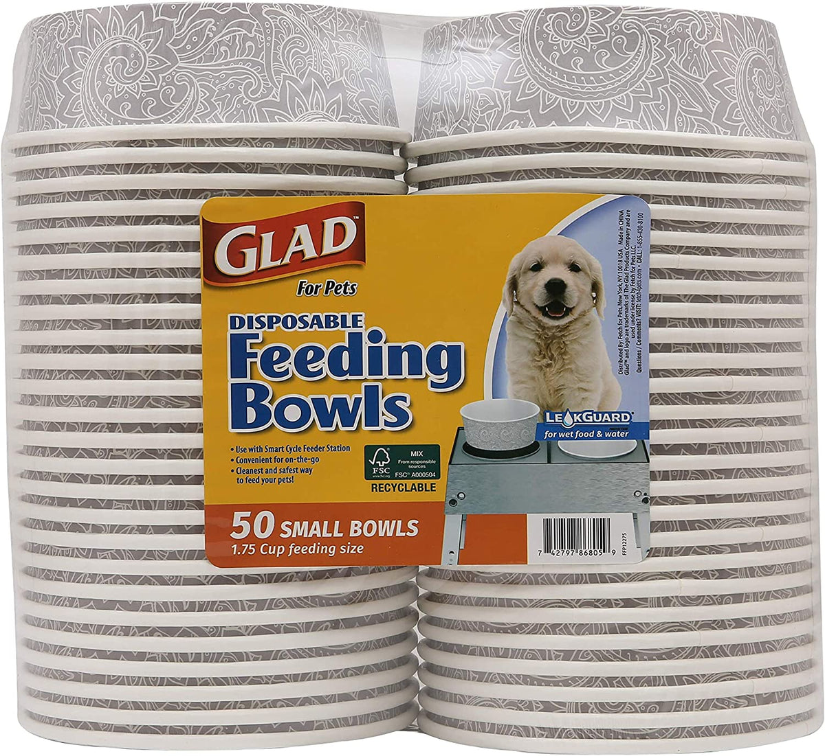 Disposable Pet Feeding Bowls | Small Dog Bowls in Gray Pattern | 1.75 Cup Capacity - Ideal for Dry or Wet Food and Water (Single Pack)