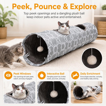 Plush inside Straight Cat Tunnel Geometric, Diameter 9.8 Inch