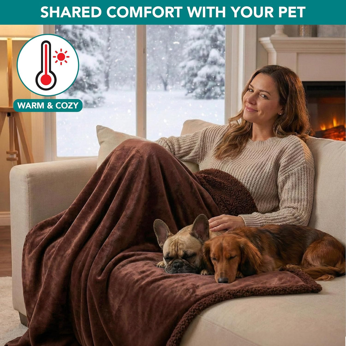 Waterproof Sherpa Blanket for Medium to Large Dogs, 60" x 40", Brown