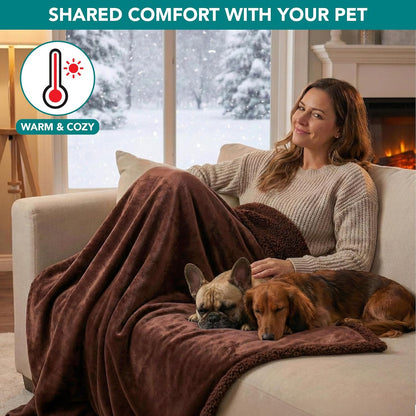 Waterproof Sherpa Blanket for Medium to Large Dogs, 60" x 40", Brown