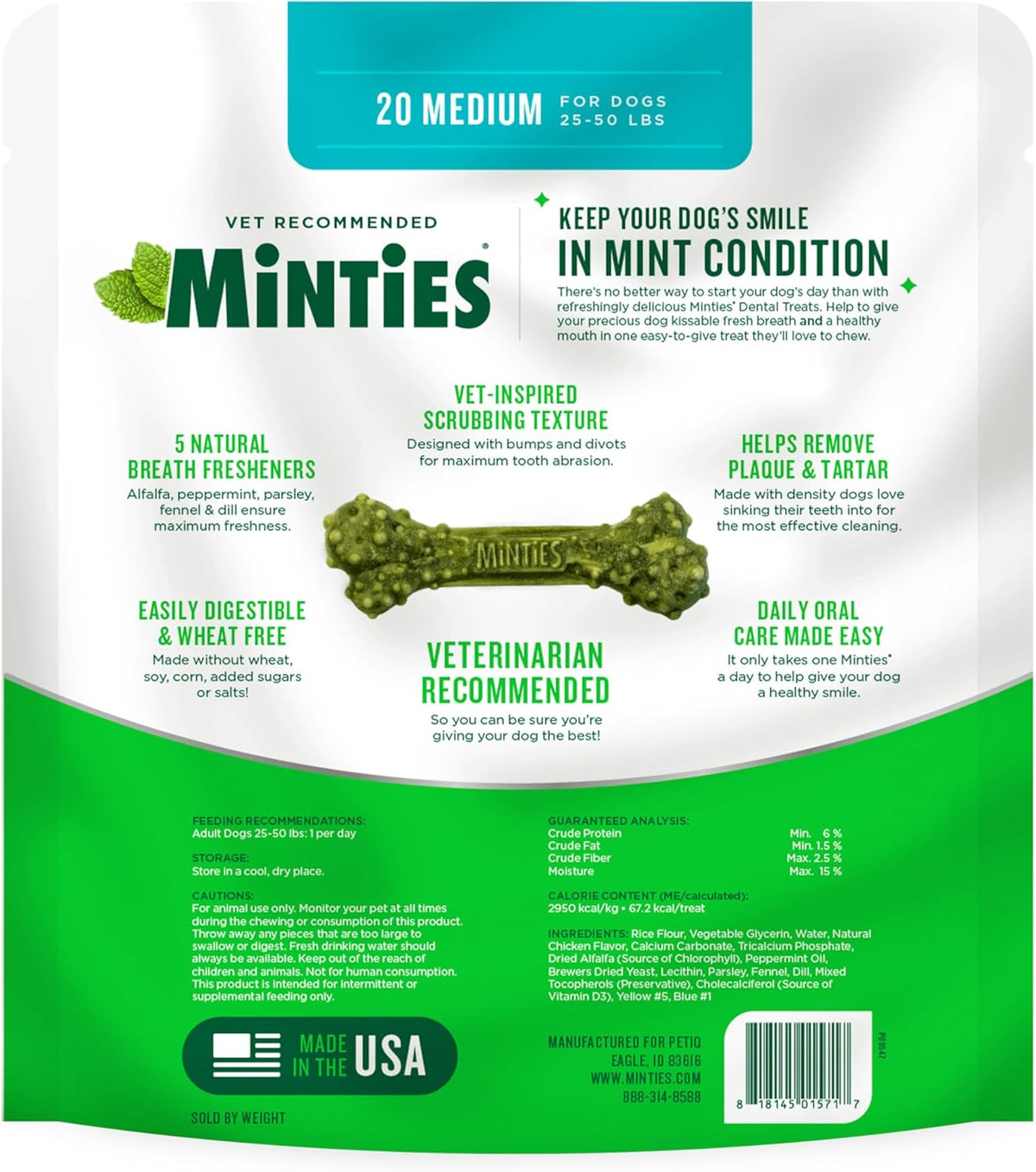 Mint Dental Chews for Dogs, Medium Breeds 25-50 Lbs, 17 Count