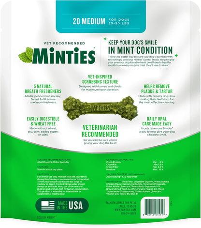 Mint Dental Chews for Dogs, Medium Breeds 25-50 Lbs, 17 Count