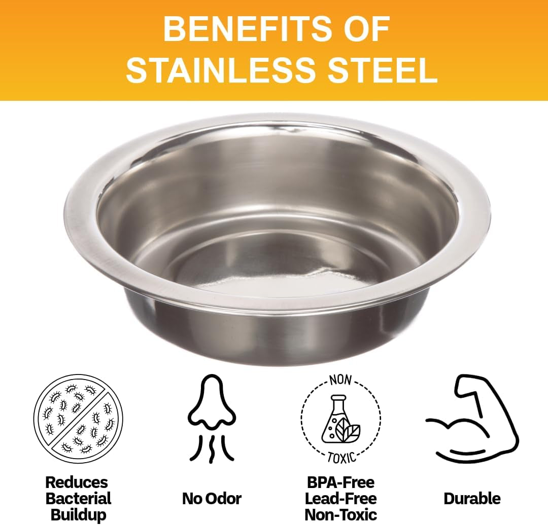 Set of 2 Neater Feeder Replacement Shallow Stainless Steel Cat Bowls (1 Cup/8 Oz.), Whisker-Friendly Metal Dishes for Food and Water, Dishwasher Safe
