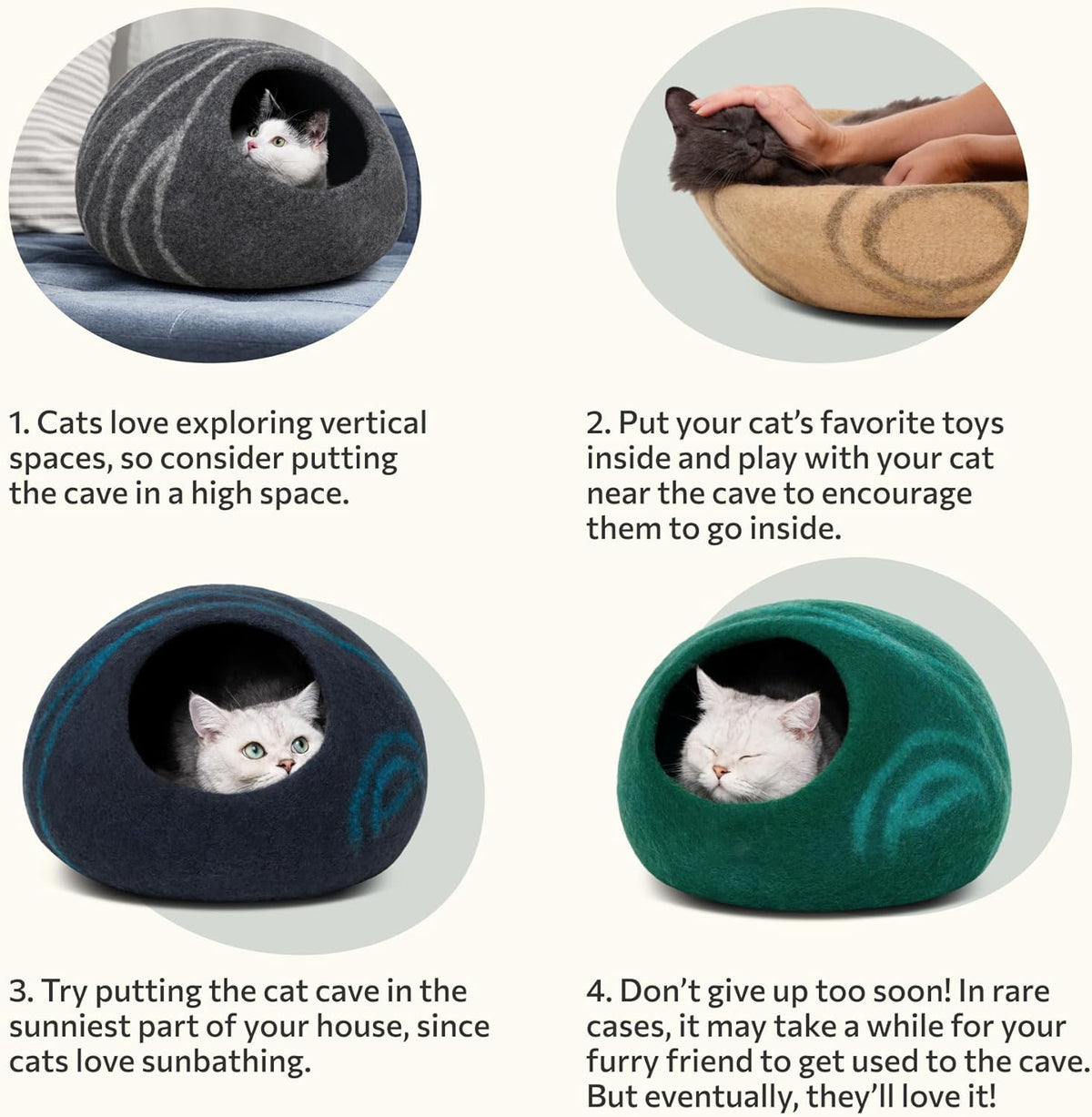 Natural Wool Cat Cave – Self-Warming Hideaway for Indoor Cats and Kittens