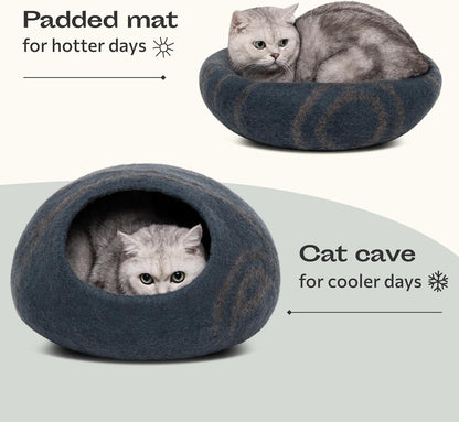 Natural Wool Cat Cave – Self-Warming Hideaway for Indoor Cats and Kittens