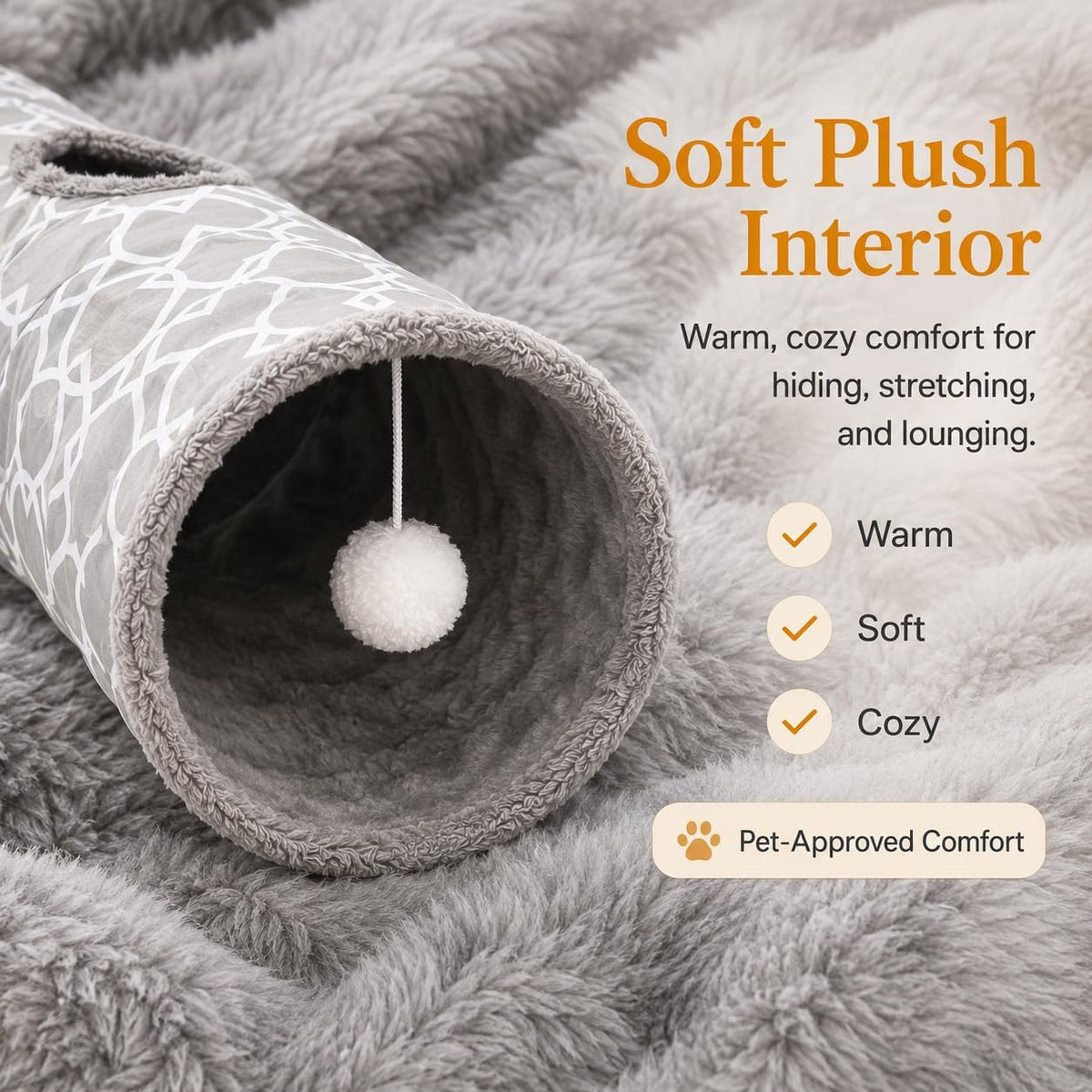 Plush inside Straight Cat Tunnel Geometric, Diameter 9.8 Inch