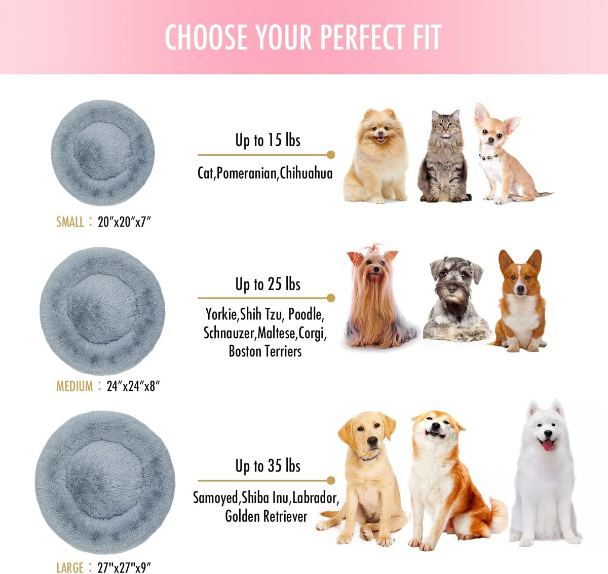 Anti-Anxiety Round Fluffy Plush Faux Fur Washable Dog and Cat Bed for Small, Medium, and Large Pets, Designed to Relieve Joint Discomfort and Enhance Sleep Quality (20", Light Grey)