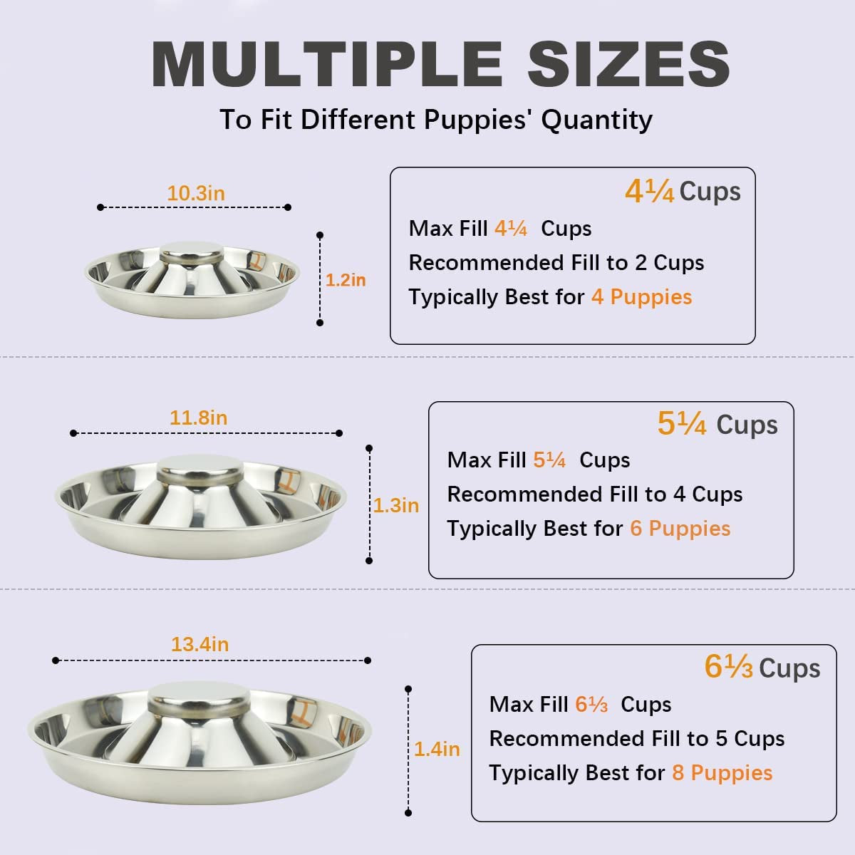 Stainless Steel Puppy Feeding Bowls - 2 Pack, 11.8 Inch Food and Water Dishes for Pets