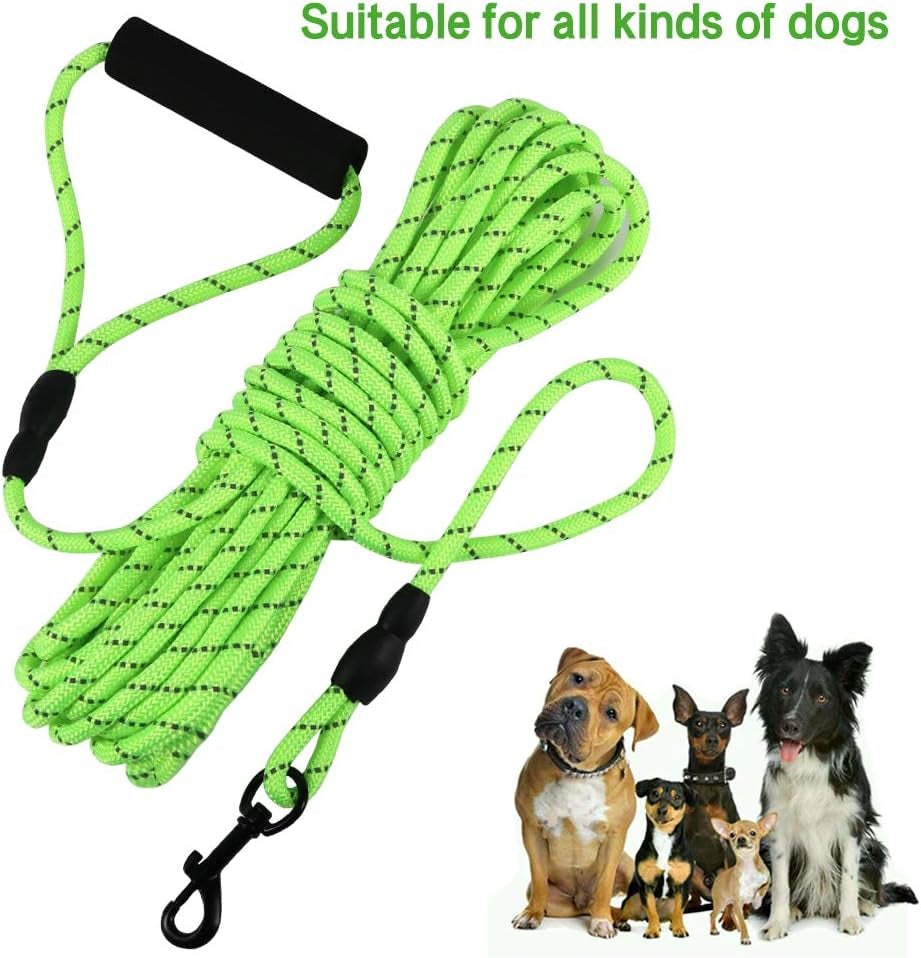 Floating Long Dog Leash, 32Ft Dog Training Leash for Swimming and Lake, Reflective Long Rope Lead with Soft Handle for Outside, Yard, Camping, Hiking and Beach (Green)