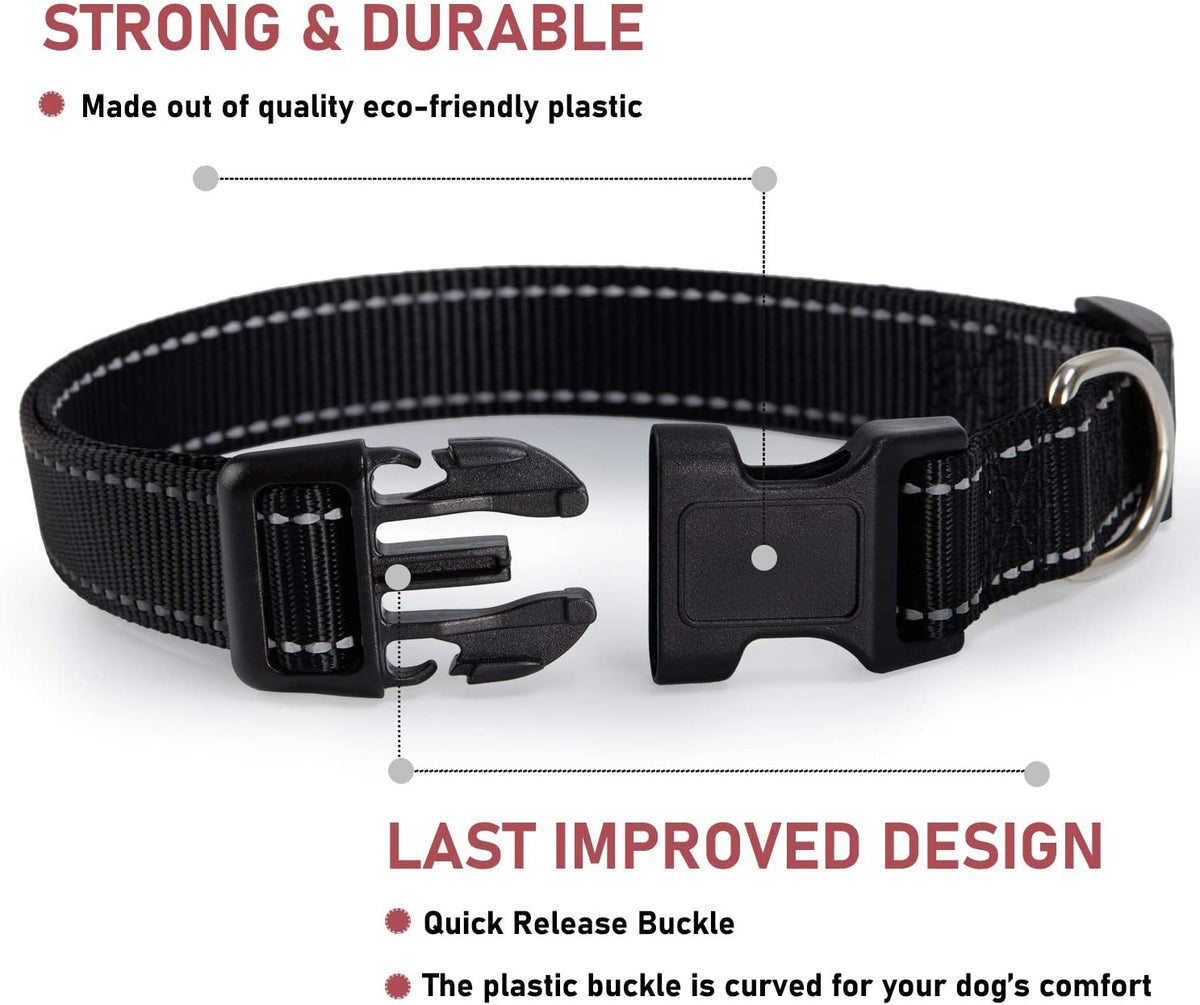 Reflective Dog Collar, Puppy Collar with Buckle Adjustable, Black M