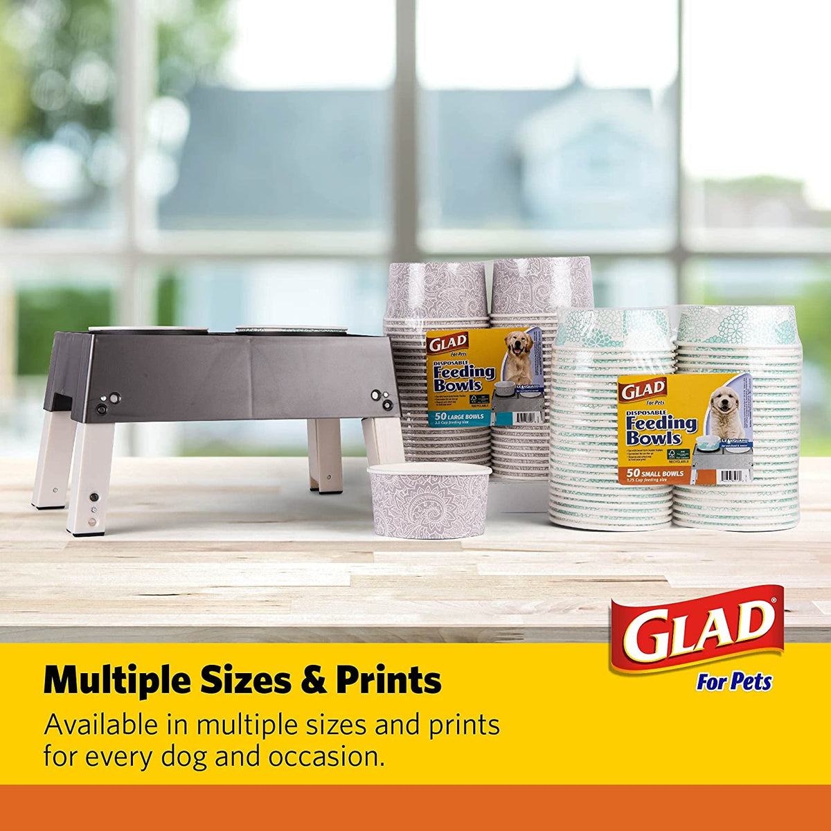 Disposable Pet Feeding Bowls | Small Dog Bowls in Gray Pattern | 1.75 Cup Capacity - Ideal for Dry or Wet Food and Water (Single Pack)
