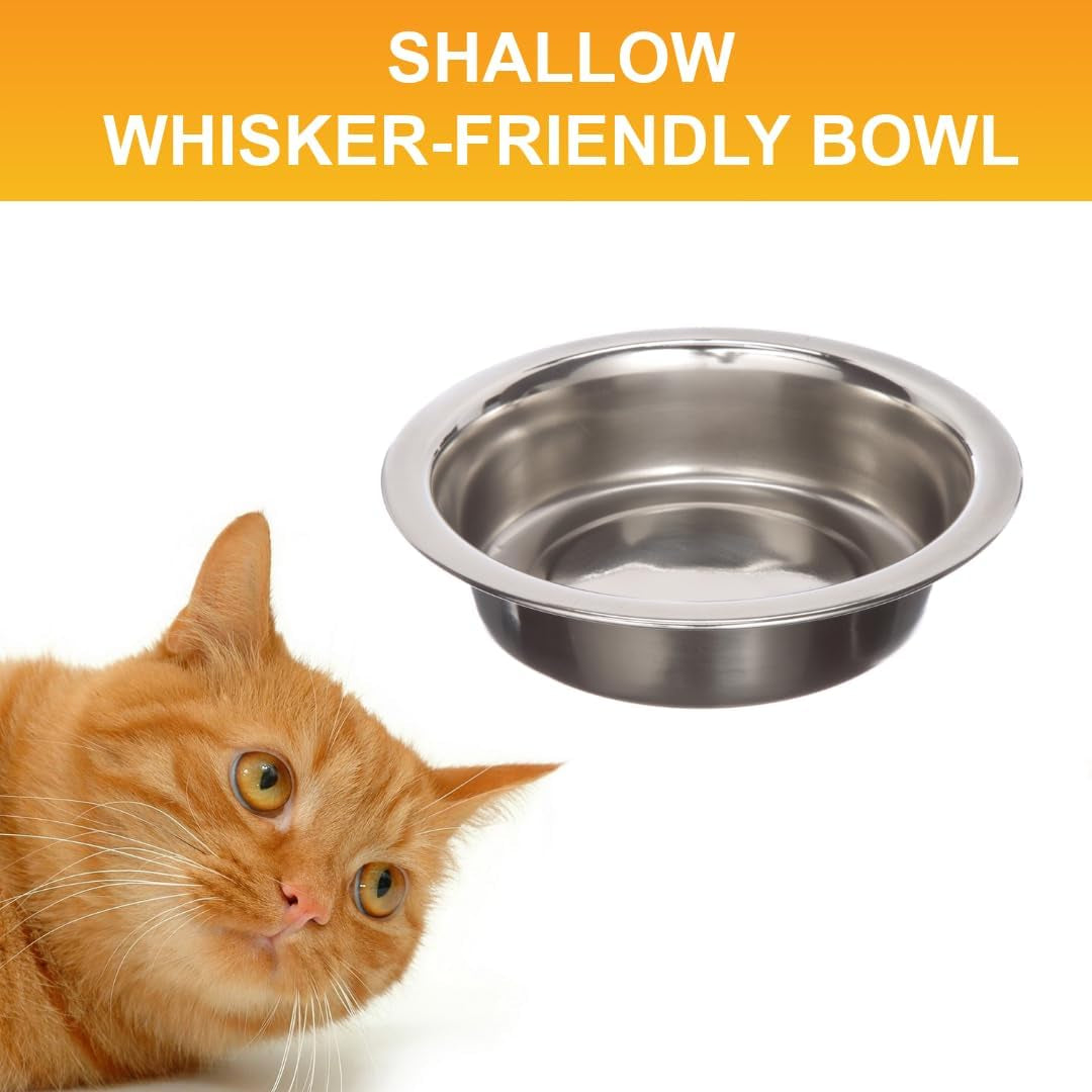 Set of 2 Neater Feeder Replacement Shallow Stainless Steel Cat Bowls (1 Cup/8 Oz.), Whisker-Friendly Metal Dishes for Food and Water, Dishwasher Safe
