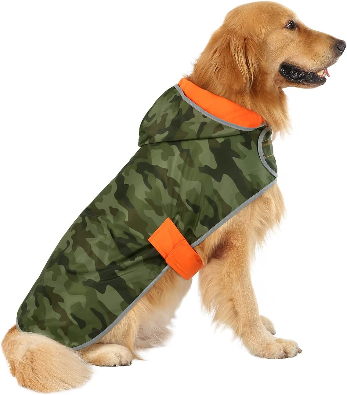 Reversible 2-in-1 Hooded Dog Raincoat Poncho - Organic Camouflage, Size Large