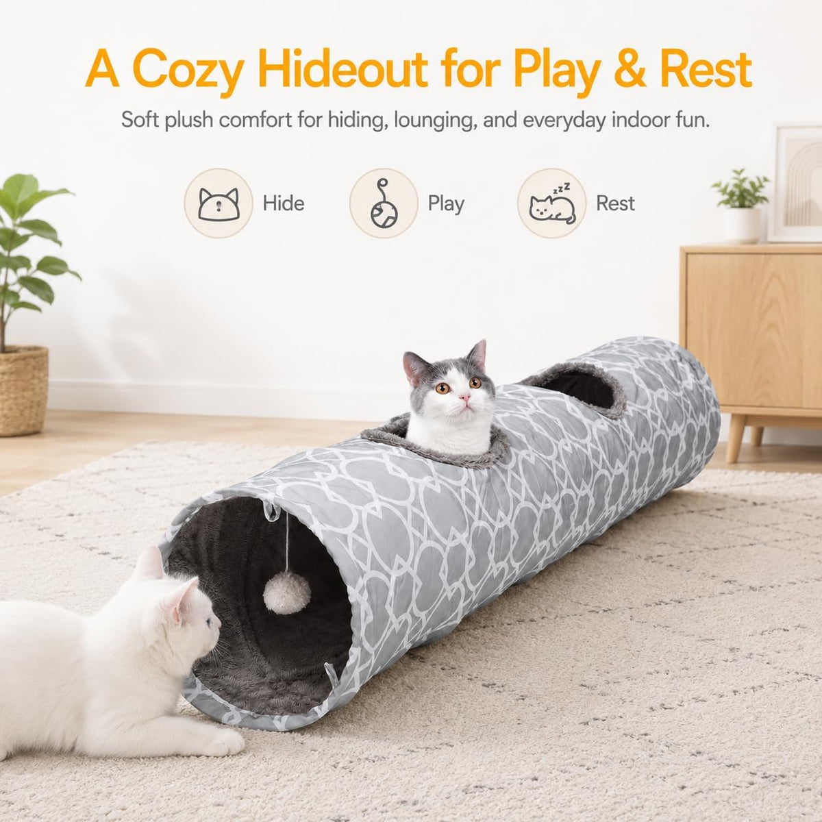 Plush inside Straight Cat Tunnel Geometric, Diameter 9.8 Inch